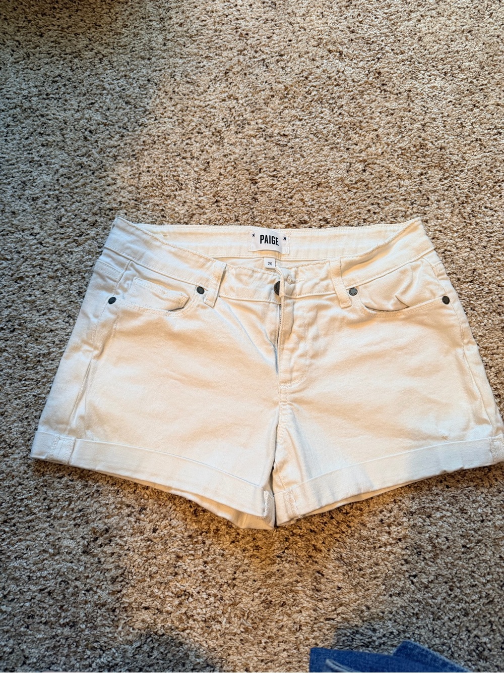 PAIGE Cream High-Rise Denim Shorts